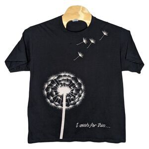 I Wish For This Dandelion Flower T Shirt Size XL Black‎ Port & Company Ring Spun